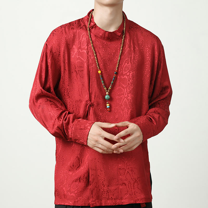 Buddha Stones Fall Jacquard Long Sleeve Frog-Button Shirt Men Clothing - Red - US/UK/AU46，EU56 (5XL) - image 19