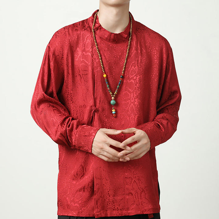 Buddha Stones Fall Jacquard Long Sleeve Frog-Button Shirt Men Clothing - Red - US/UK/AU46，EU56 (5XL) - image 19