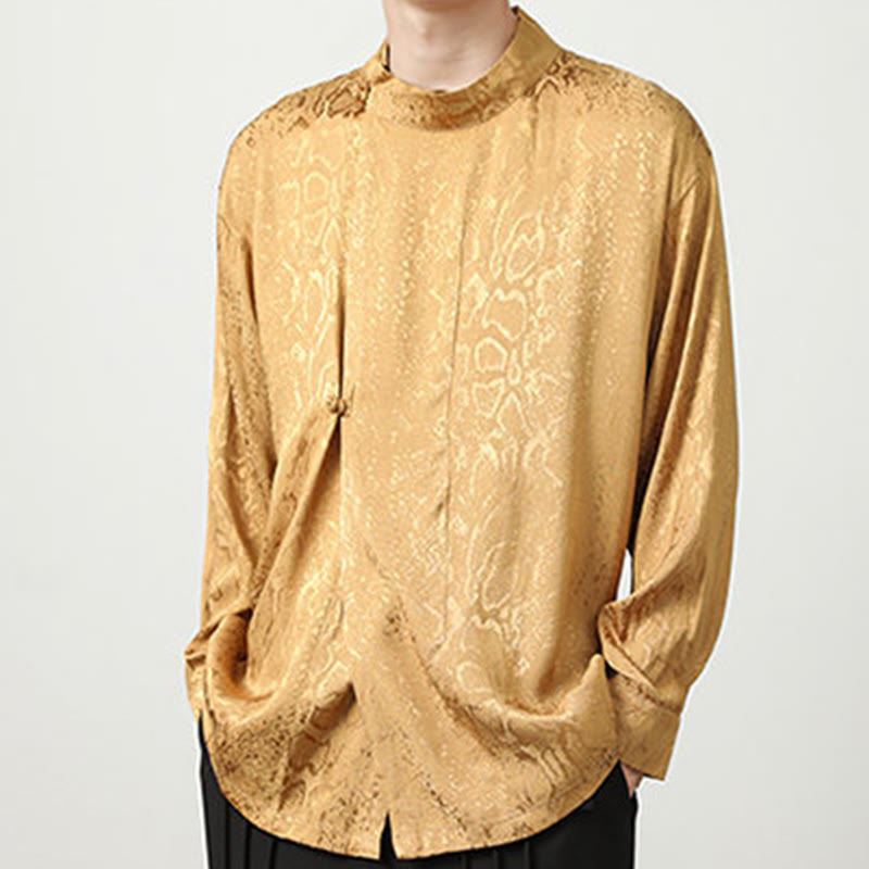 Buddha Stones Fall Jacquard Long Sleeve Frog-Button Shirt Men Clothing - image 9