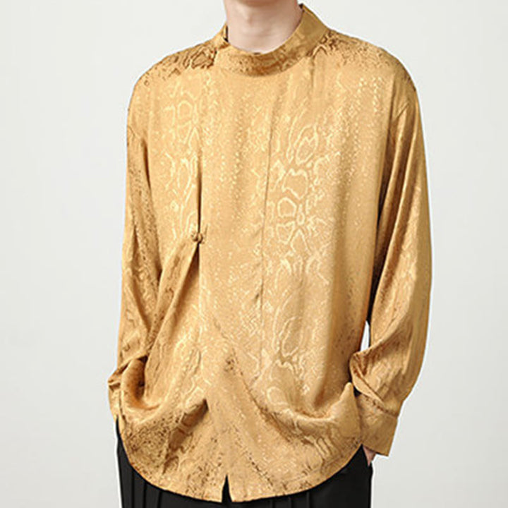 Buddha Stones Fall Jacquard Long Sleeve Frog-Button Shirt Men Clothing - image 9