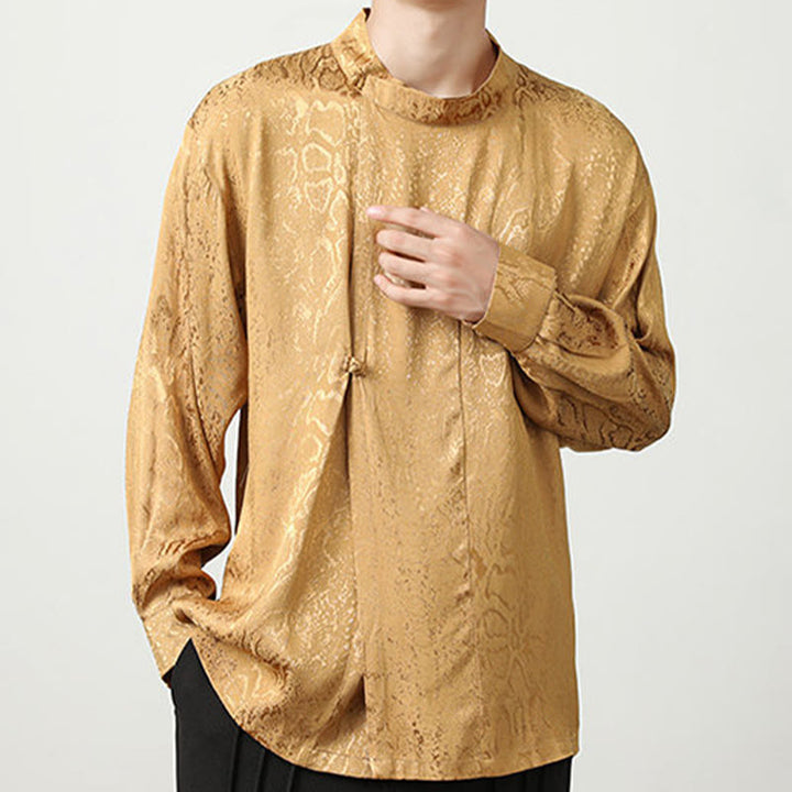 Buddha Stones Fall Jacquard Long Sleeve Frog-Button Shirt Men Clothing - image 5