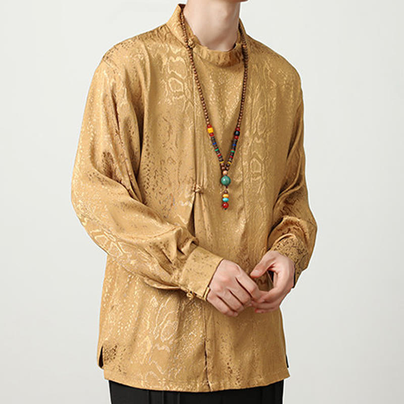 Buddha Stones Fall Jacquard Long Sleeve Frog-Button Shirt Men Clothing