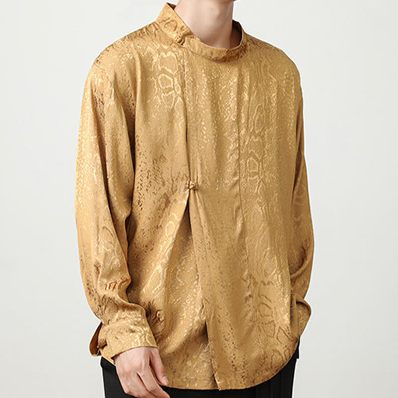 Buddha Stones Fall Jacquard Long Sleeve Frog-Button Shirt Men Clothing - image 8