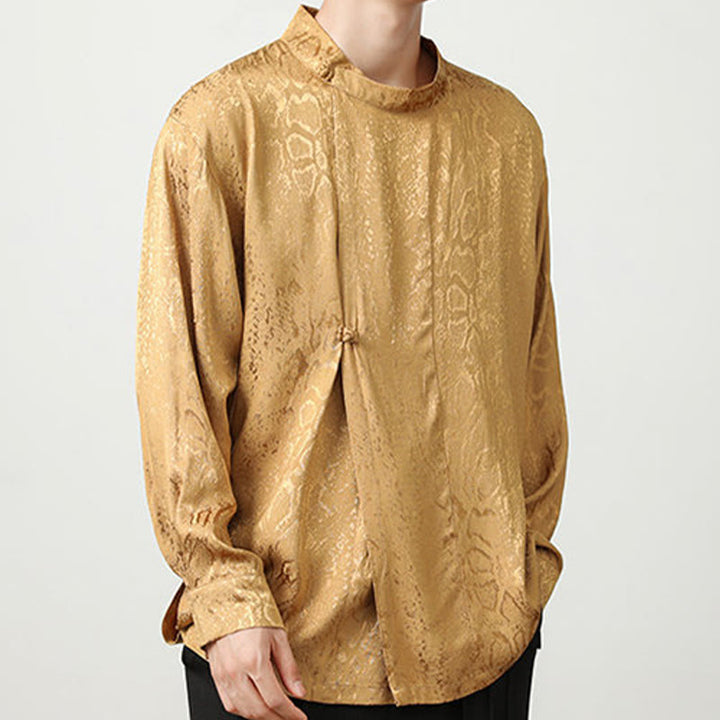 Buddha Stones Fall Jacquard Long Sleeve Frog-Button Shirt Men Clothing - image 8