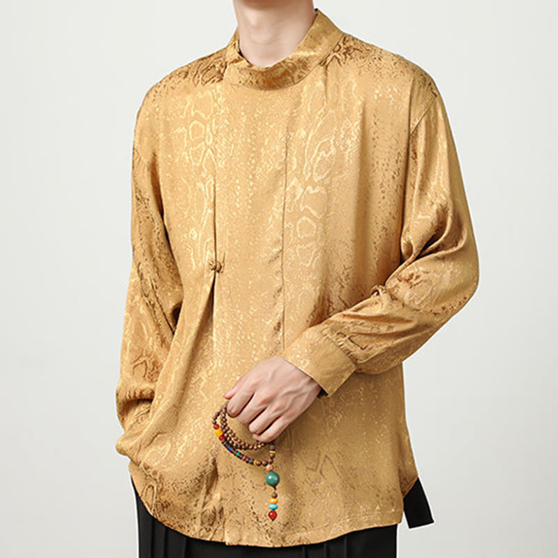 Buddha Stones Fall Jacquard Long Sleeve Frog-Button Shirt Men Clothing - image 4