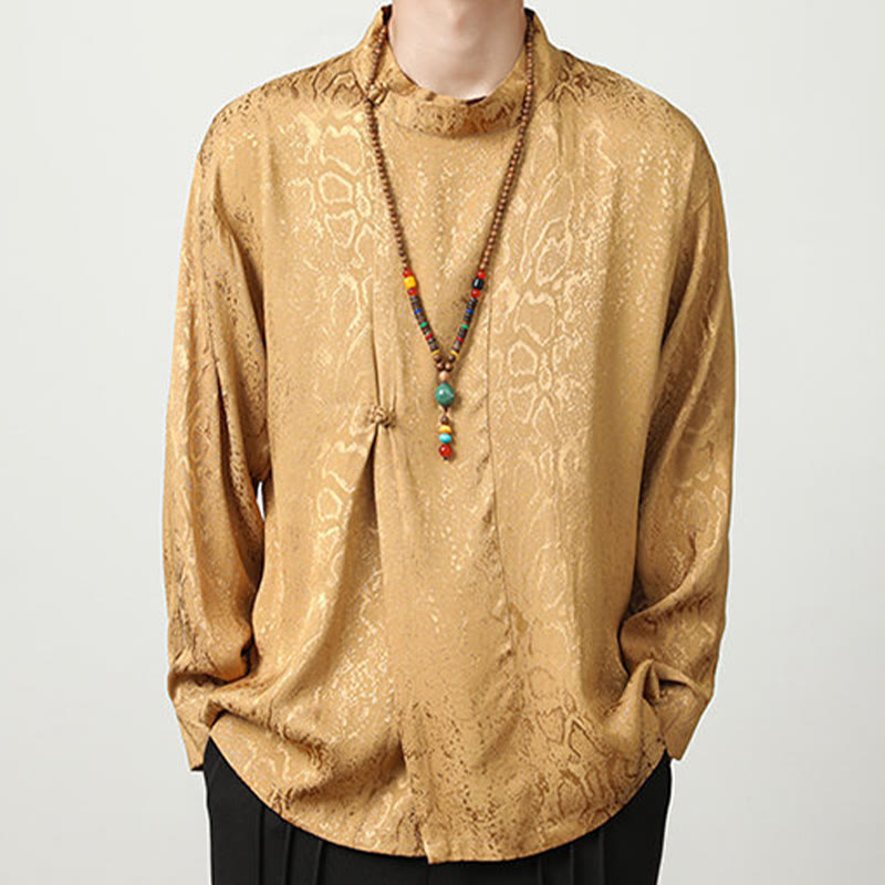 Buddha Stones Fall Jacquard Long Sleeve Frog-Button Shirt Men Clothing - image 7