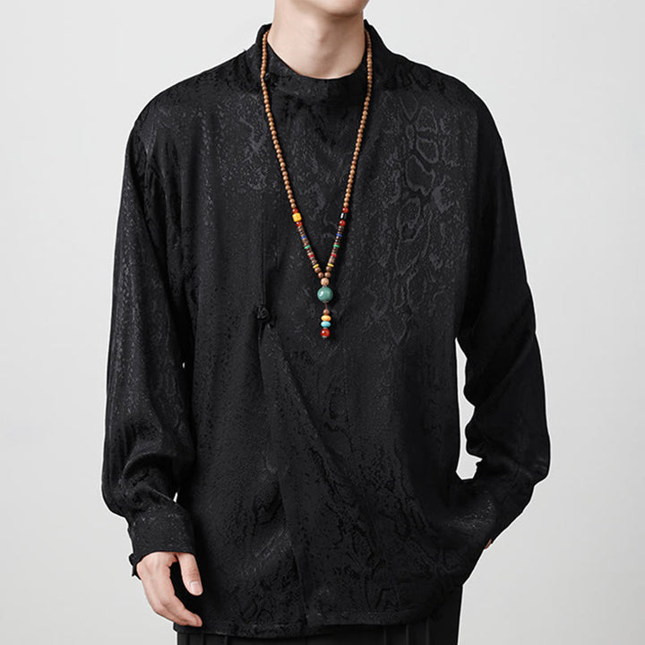 Buddha Stones Fall Jacquard Long Sleeve Frog-Button Shirt Men Clothing - image 12