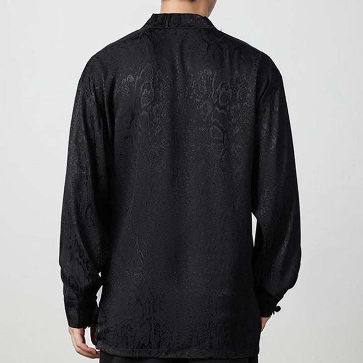 Buddha Stones Fall Jacquard Long Sleeve Frog-Button Shirt Men Clothing - image 13