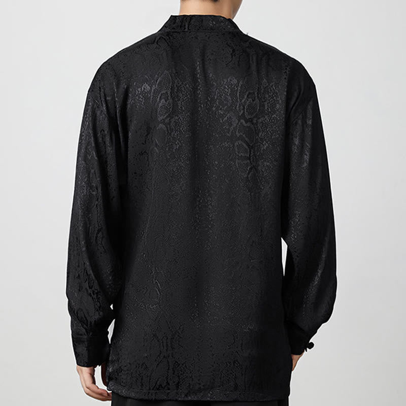 Buddha Stones Fall Jacquard Long Sleeve Frog-Button Shirt Men Clothing