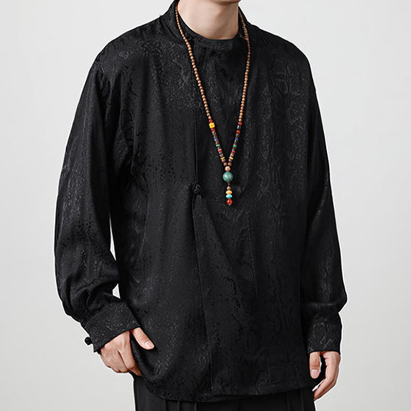 Buddha Stones Fall Jacquard Long Sleeve Frog-Button Shirt Men Clothing - image 15