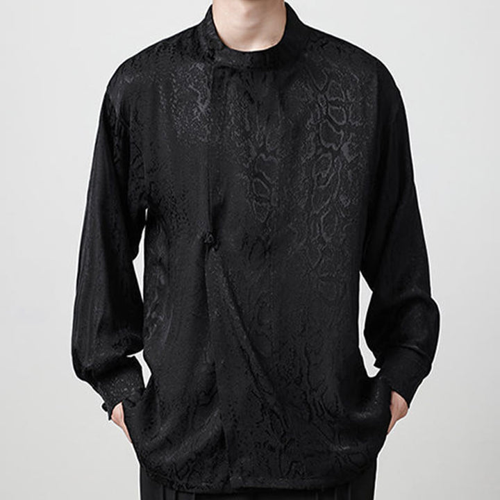 Buddha Stones Fall Jacquard Long Sleeve Frog-Button Shirt Men Clothing - image 16