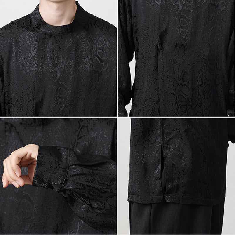 Buddha Stones Fall Jacquard Long Sleeve Frog-Button Shirt Men Clothing - image 18