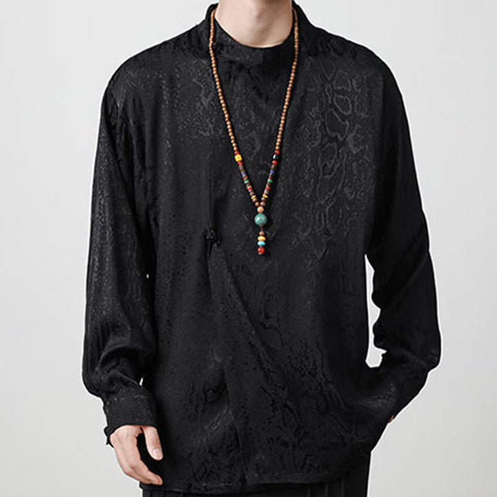Buddha Stones Fall Jacquard Long Sleeve Frog-Button Shirt Men Clothing - image 17