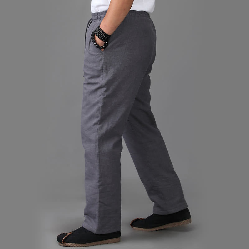 Buddha Stones Winter Men's Fleece Lined Drawstring Linen Pants With Pockets - image 14