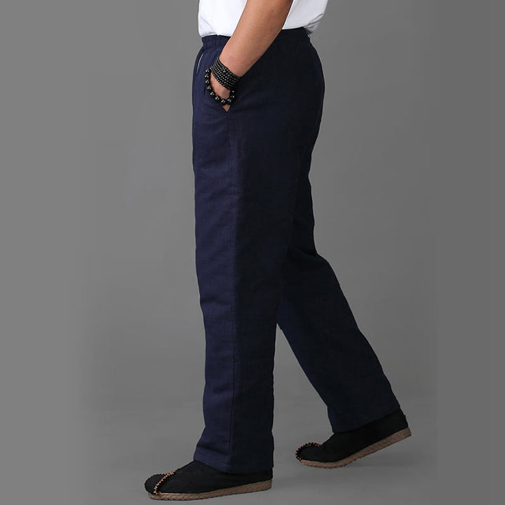 Buddha Stones Winter Men's Fleece Lined Drawstring Linen Pants With Pockets - image 3