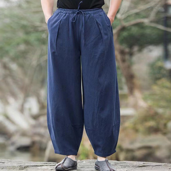 Buddha Stones Casual Simple Drawstring Men's Cotton Harem Pants With Pockets