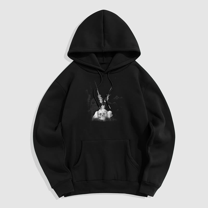 Buddha Stones Tibetan The Lord Of The Corpse Forest Skulls Pendant Clouds Design Fleece Lined Hoodie