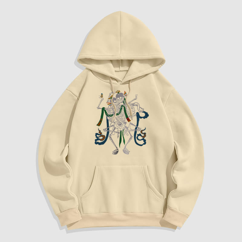 Buddha Stones Tibetan The Lord Of The Corpse Forest Design Fleece Lined Hoodie