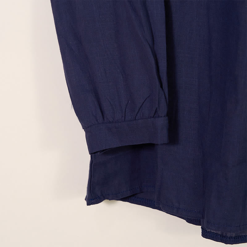 Buddha Stones Round Neck Casual Pleated Long Sleeve Shirt Cotton Linen Women's Shirts - image 15