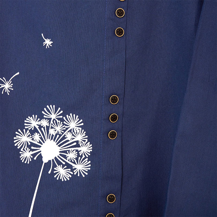 Buddha Stones Casual Dandelion Long Sleeve Round Neck Shirt Cotton Linen Women's Shirts - image 7