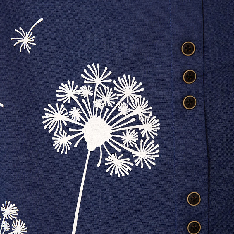 Buddha Stones Casual Dandelion Long Sleeve Round Neck Shirt Cotton Linen Women's Shirts - image 6