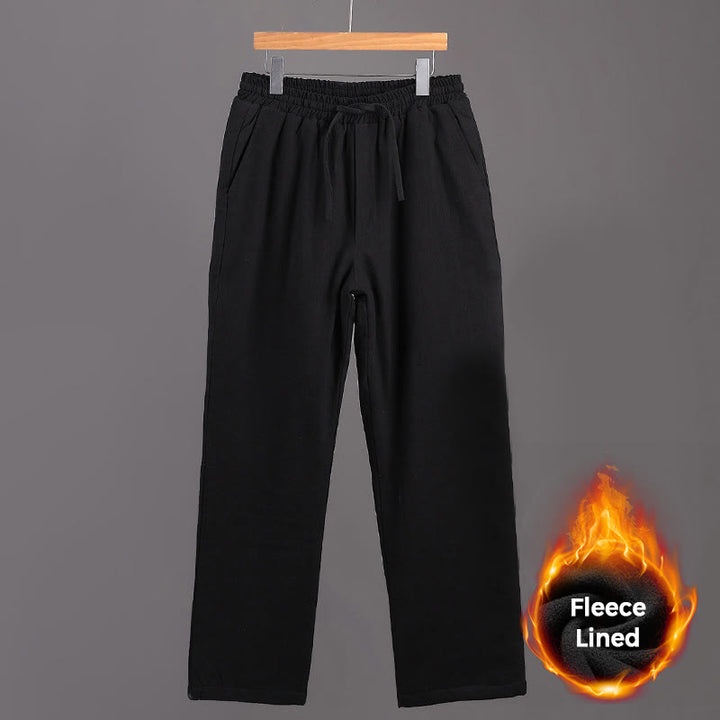 Buddha Stones Winter Men's Fleece Lined Drawstring Linen Pants With Pockets