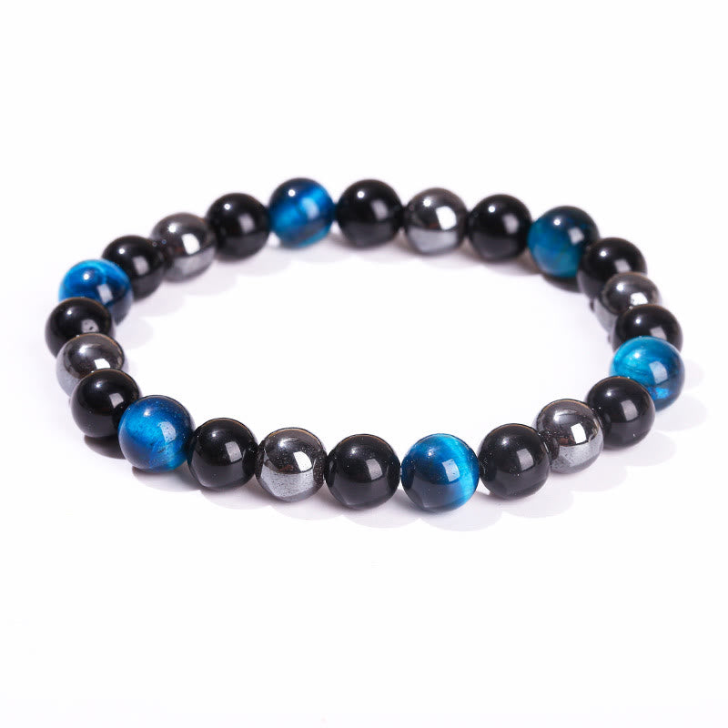 Buddha Stones Natural Tiger's Eye Obsidian Hematite Positive Powerful Bracelet