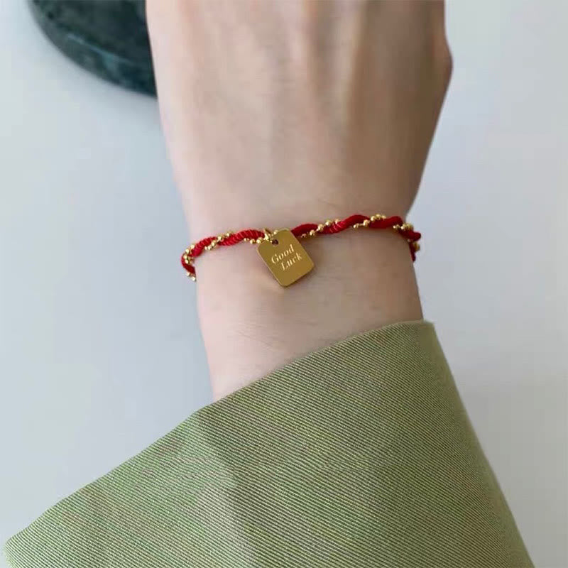 Buddha Stones Red String Gold Plated Copper Good Luck Strength Bracelet