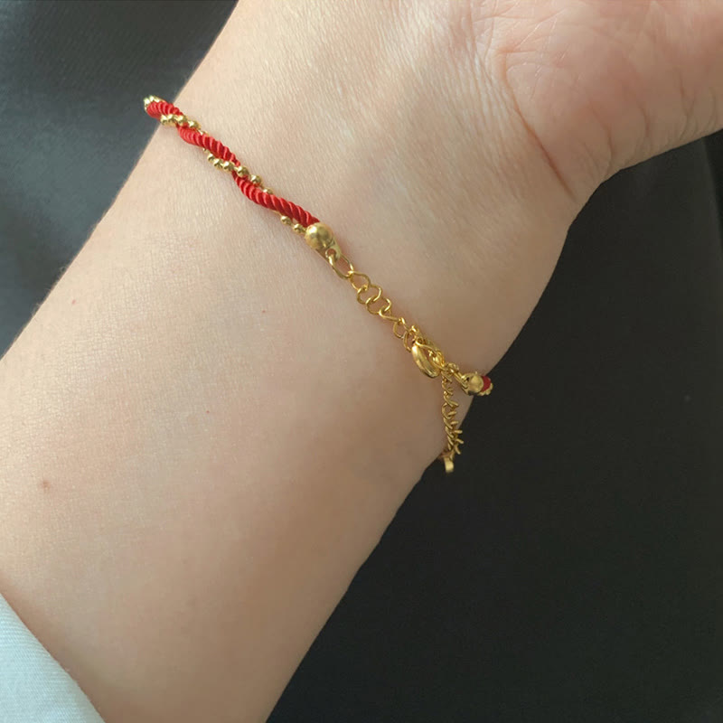 Buddha Stones Red String Gold Plated Copper Good Luck Strength Bracelet