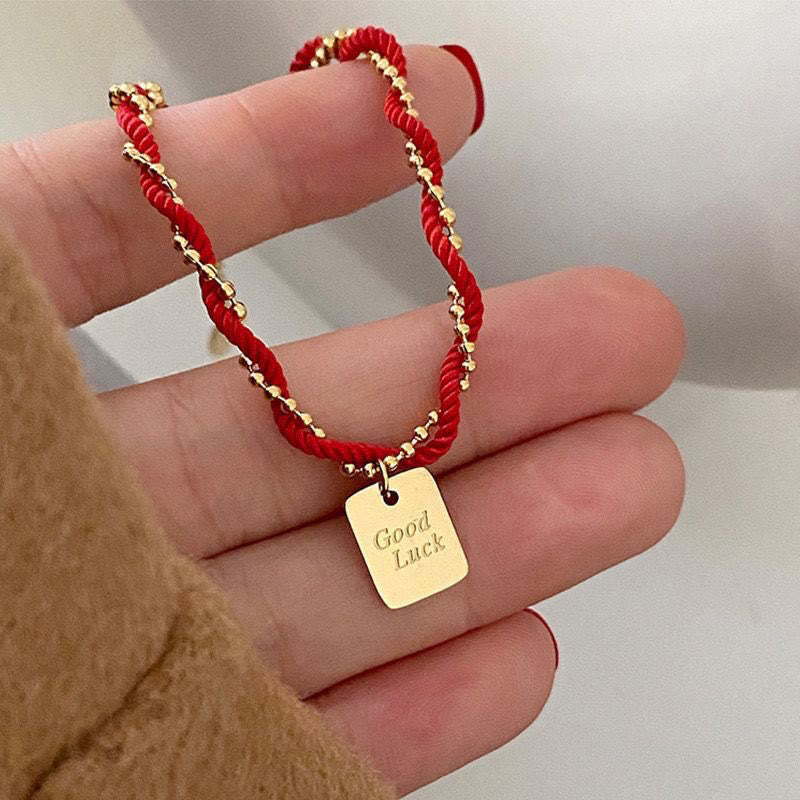 Buddha Stones Red String Gold Plated Copper Good Luck Strength Bracelet