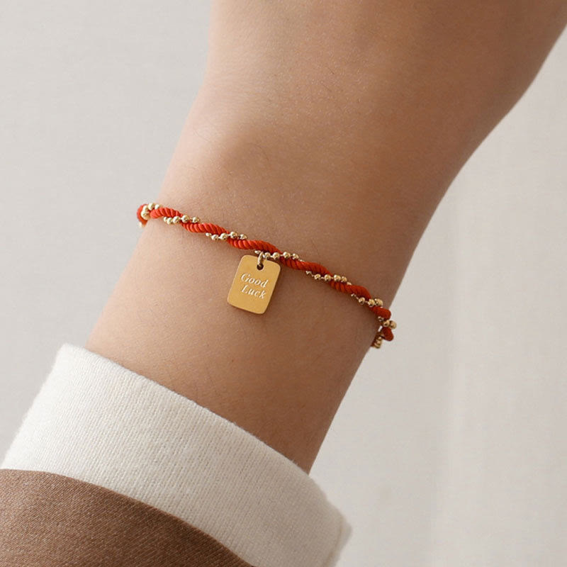 Buddha Stones Red String Gold Plated Copper Good Luck Strength Bracelet