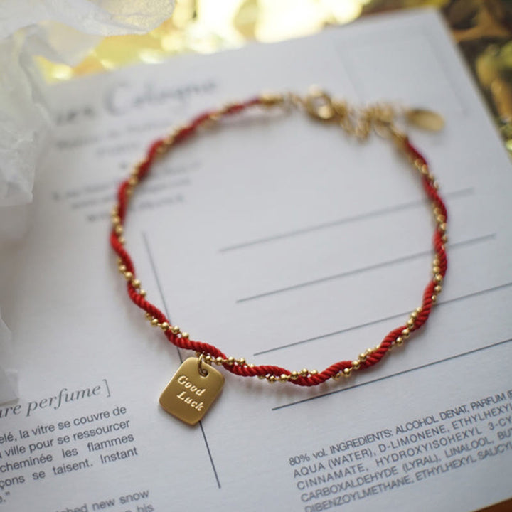 Buddha Stones Red String Gold Plated Copper Good Luck Strength Bracelet