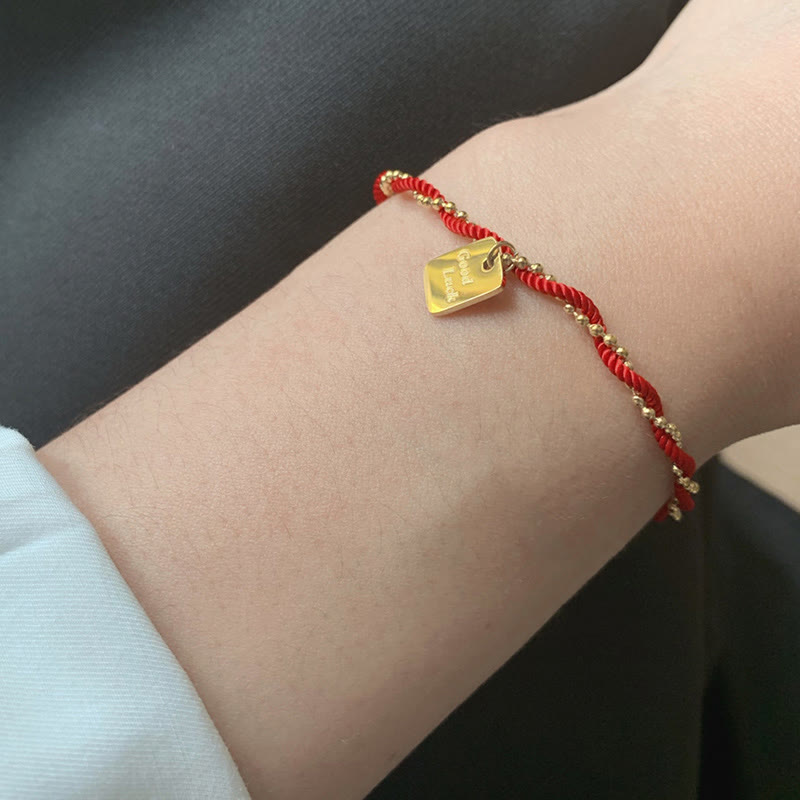 Buddha Stones Red String Gold Plated Copper Good Luck Strength Bracelet