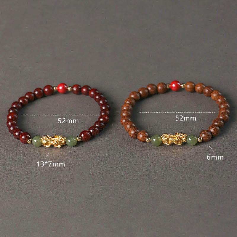 Buddha Stones 999 Sterling Silver Sandalwood Ebony Wood Small Leaf Red Sandalwood Hetian Jade Cinnabar PiXiu Wealth Bracelet