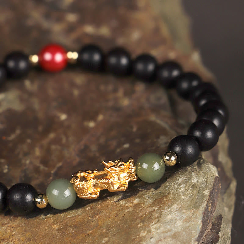 Buddha Stones 999 Sterling Silver Sandalwood Ebony Wood Small Leaf Red Sandalwood Hetian Jade Cinnabar PiXiu Wealth Bracelet - image 12