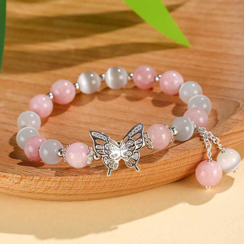 Buddha Stones Chrysoberyl Cat's Eye Chalcedony Butterfly Love Bracelet