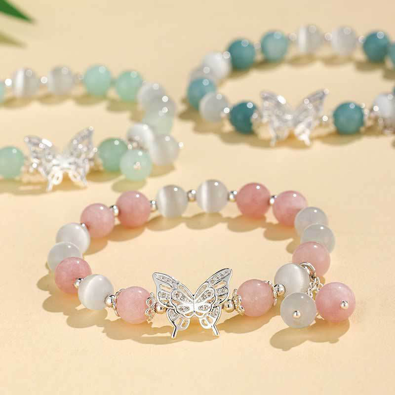 Buddha Stones Chrysoberyl Cat's Eye Chalcedony Butterfly Love Bracelet