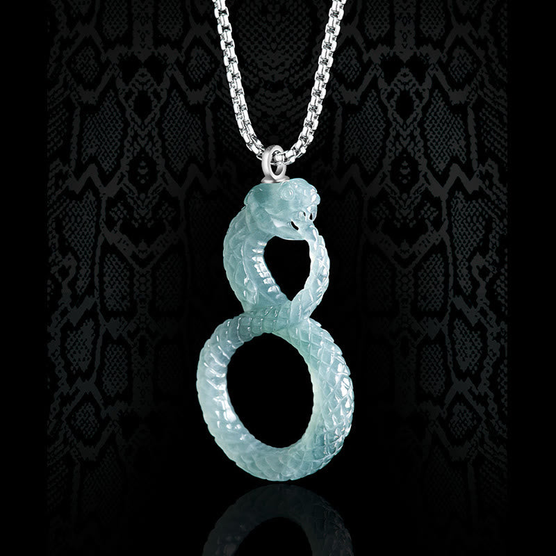 Buddha Stones 925 Sterling Silver Natural Jade Mamba Year Of The Snake Luck Necklace Pendant