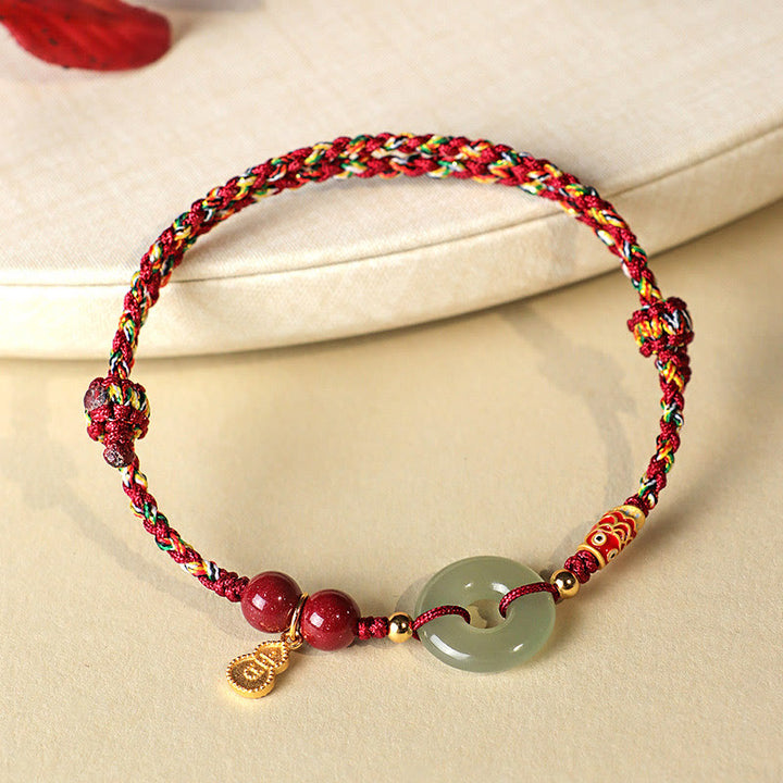 Buddha Stones Red String Black String Hetian Jade Peace Buckle Cinnabar 925 Silver Protection Bracelet