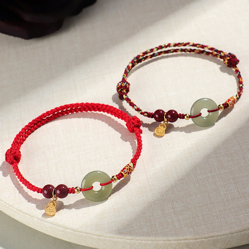 Buddha Stones Red String Black String Hetian Jade Peace Buckle Cinnabar 925 Silver Protection Bracelet