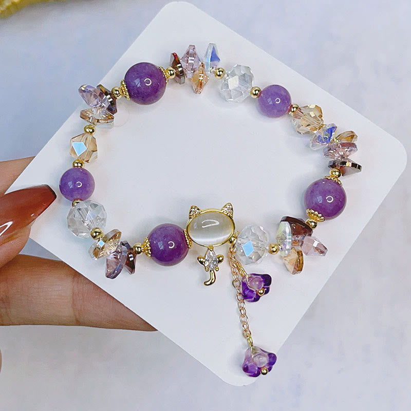 Buddha Stones Amethyst Green Crystal Red Crystal Cat Balance Bracelet - image 2