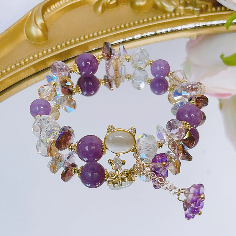 Buddha Stones Amethyst Green Crystal Red Crystal Cat Balance Bracelet - image 1