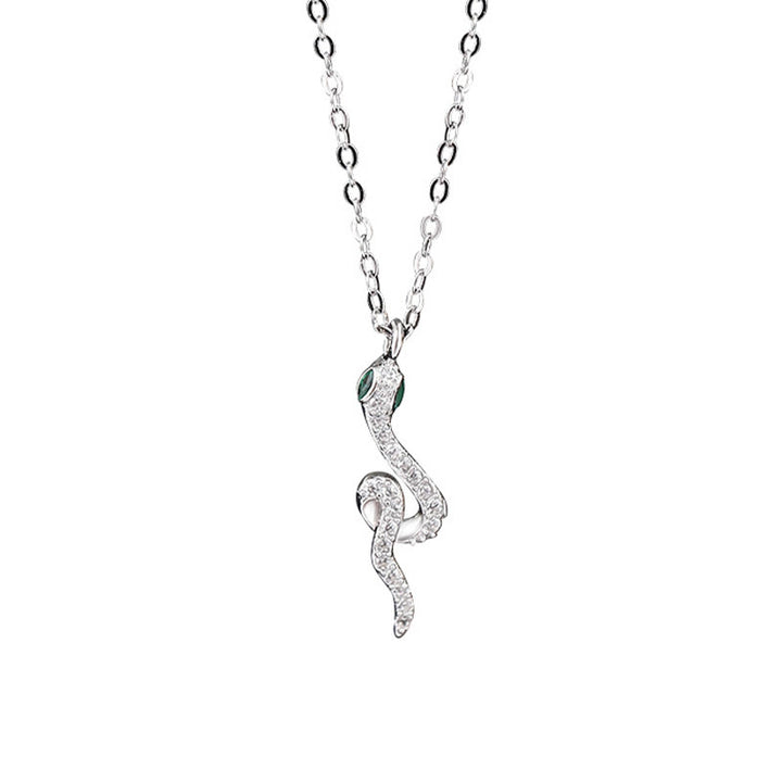 Buddha Stones 925 Sterling Silver Year Of The Snake Green-eyed Snake Blessing Necklace Pendant