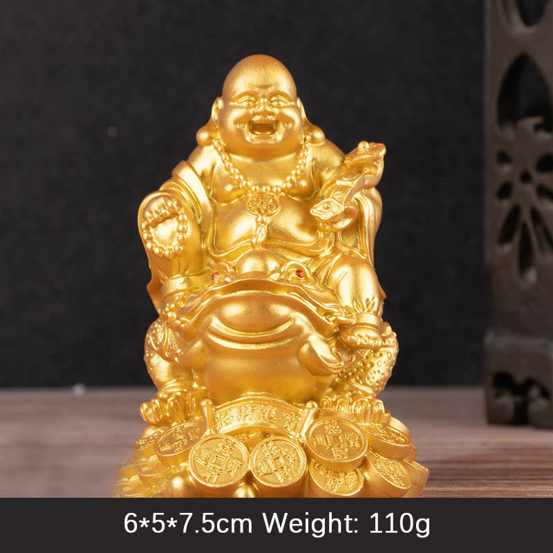 Buddha Stones Laughing Buddha Feng Shui Frog Toad Copper Coins Attract Wealth Resin Statue Home Decoration - Golden Buddha - Small 6*5*7.5cm - image 1