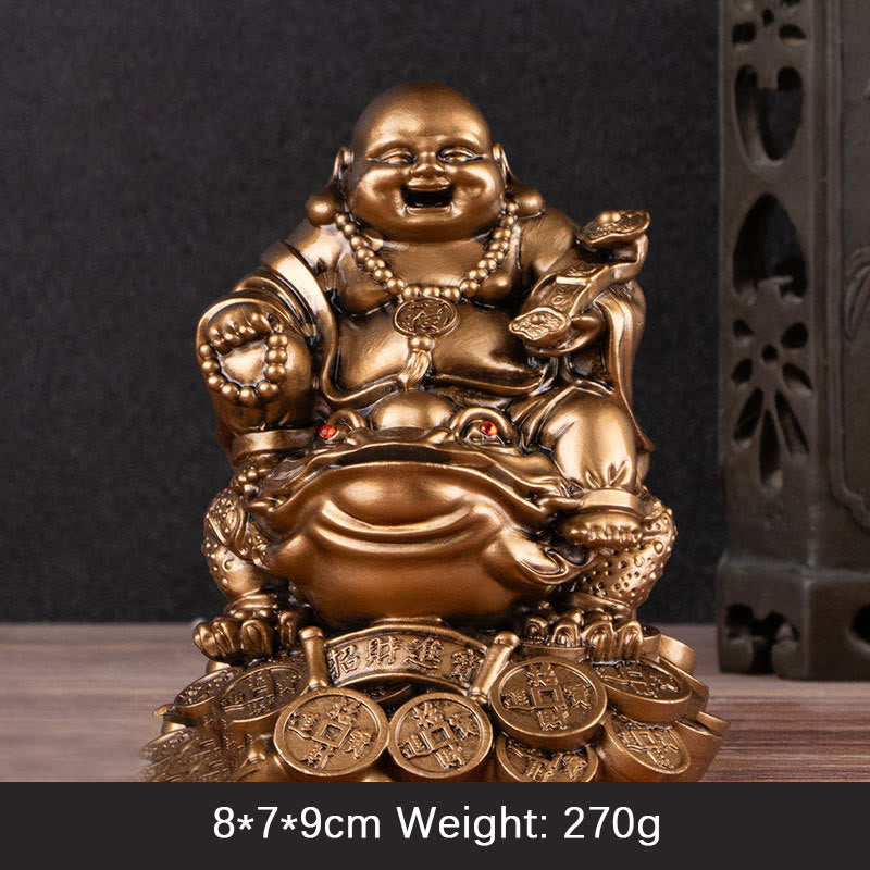 Buddha Stones Laughing Buddha Feng Shui Frog Toad Copper Coins Attract Wealth Resin Statue Home Decoration