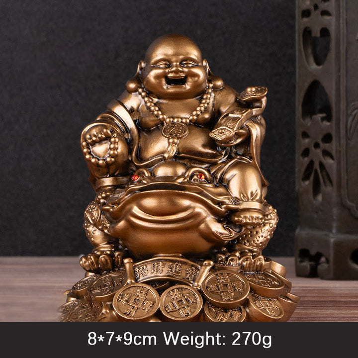 Buddha Stones Laughing Buddha Feng Shui Frog Toad Copper Coins Attract Wealth Resin Statue Home Decoration