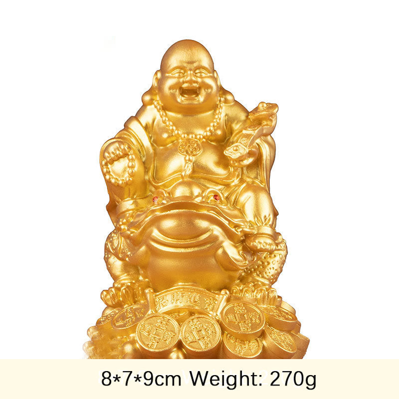Buddha Stones Laughing Buddha Feng Shui Frog Toad Copper Coins Attract Wealth Resin Statue Home Decoration - Golden Buddha - Medium 8*7*9cm - image 2