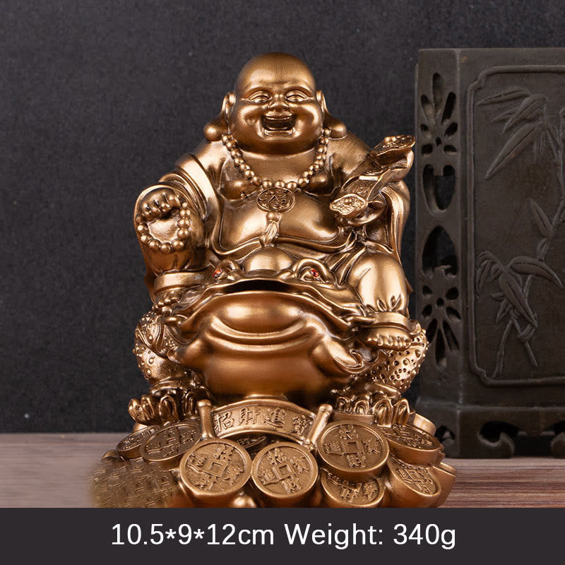 Buddha Stones Laughing Buddha Feng Shui Frog Toad Copper Coins Attract Wealth Resin Statue Home Decoration