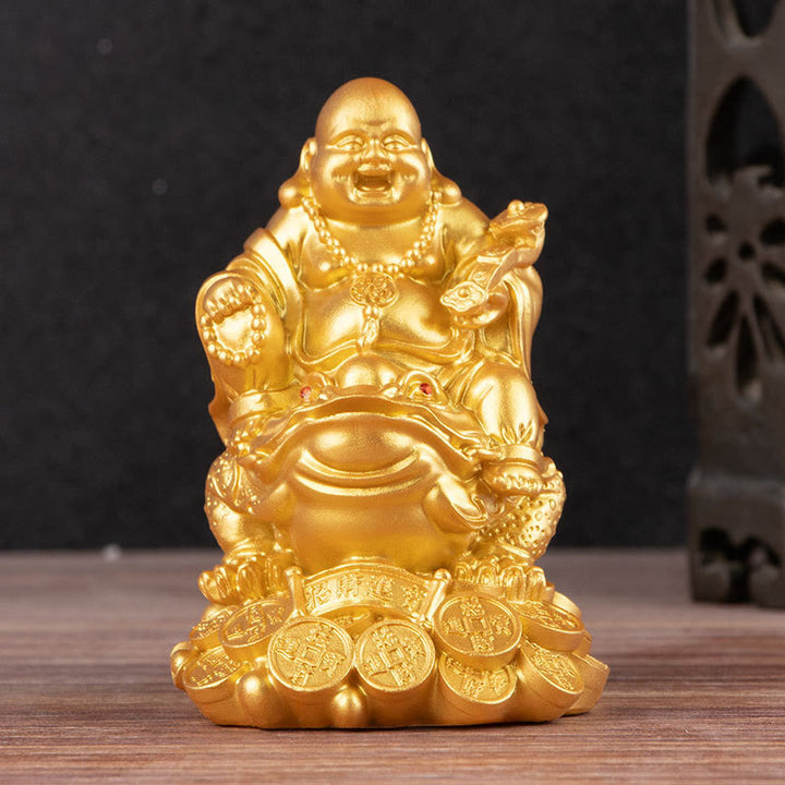 Buddha Stones Laughing Buddha Feng Shui Frog Toad Copper Coins Attract Wealth Resin Statue Home Decoration - image 0