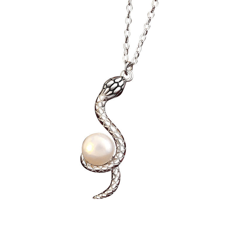 Buddha Stones 925 Sterling Silver Snake Around Pearl Year Of The Snake Blessing Necklace Pendant